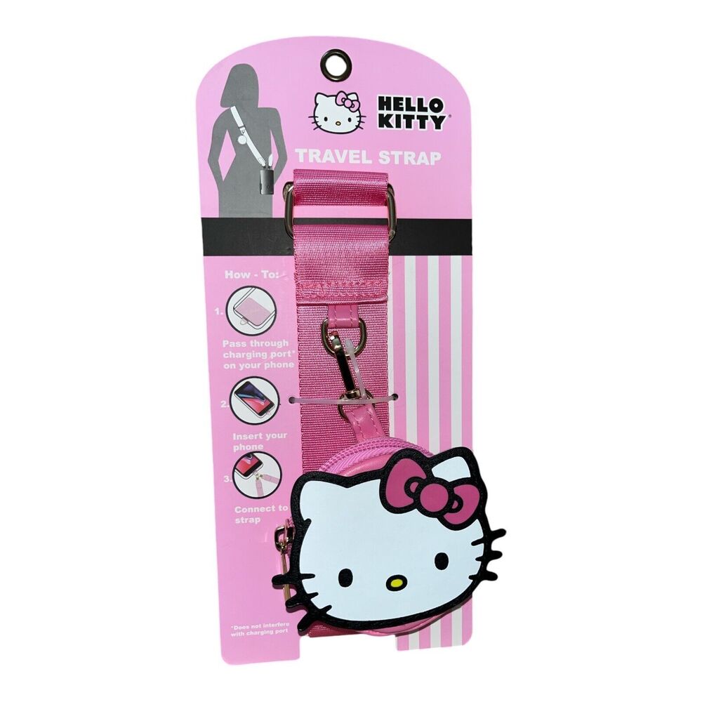 Sanrio Hello Kitty Bioworld Pink Face Travel Strap Coin Purse Phone Attachment